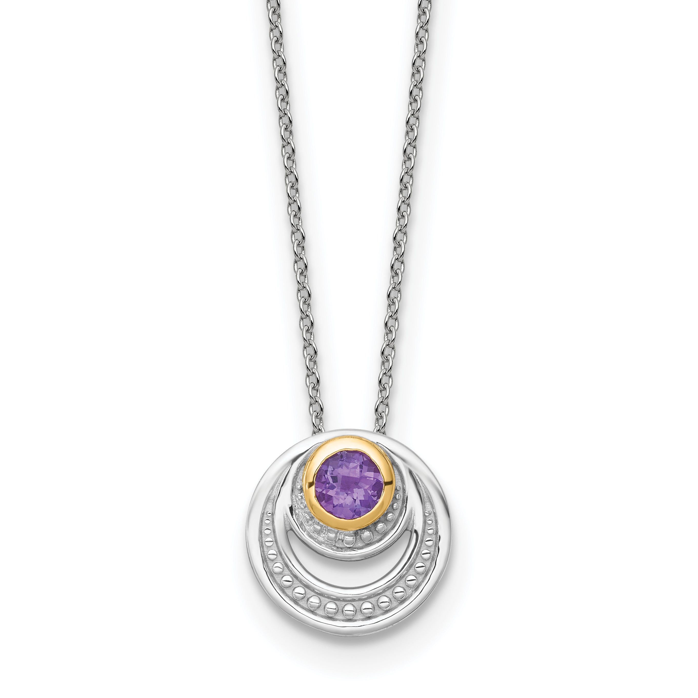 Shey Couture Sterling Silver Rhodium-plated with 14k Accent Round Amethyst Swirl Circle 18 inch with 2 inch Extension Necklace