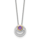 Shey Couture Sterling Silver Rhodium-plated with 14k Accent Round Amethyst Swirl Circle 18 inch with 2 inch Extension Necklace