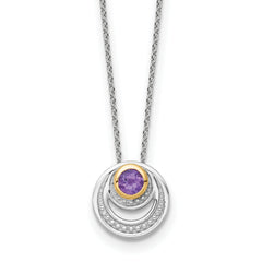 Shey Couture Sterling Silver Rhodium-plated with 14k Accent Round Amethyst Swirl Circle 18 inch with 2 inch Extension Necklace