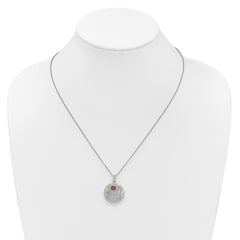 Shey Couture Sterling Silver Rhodium-plated with 14k Accent Round Amethyst Swirl Circle 18 inch with 2 inch Extension Necklace
