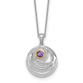 Shey Couture Sterling Silver Rhodium-plated with 14k Accent Round Amethyst Swirl Circle 18 inch with 2 inch Extension Necklace