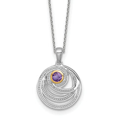 Shey Couture Sterling Silver Rhodium-plated with 14k Accent Round Amethyst Swirl Circle 18 inch with 2 inch Extension Necklace