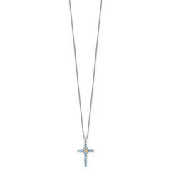 Shey Couture Sterling Silver Rhodium-plated with 14k -X- Accent Round Light Swiss Blue Topaz Cross 18 inch with 2 inch Extension Necklace