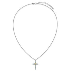 Shey Couture Sterling Silver Rhodium-plated with 14k -X- Accent Round Light Swiss Blue Topaz Cross 18 inch with 2 inch Extension Necklace