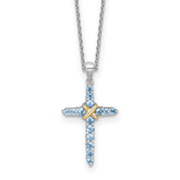 Shey Couture Sterling Silver Rhodium-plated with 14k -X- Accent Round Light Swiss Blue Topaz Cross 18 inch with 2 inch Extension Necklace