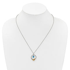 Shey Couture Sterling Silver Rhodium-plated Twisted Circle with 14k Leaf Accent Round Light Swiss Blue Topaz 18 inch with 2 inch Extension Necklace