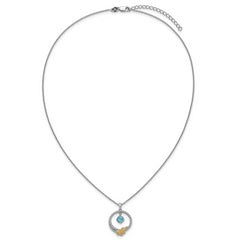 Shey Couture Sterling Silver Rhodium-plated Twisted Circle with 14k Leaf Accent Round Light Swiss Blue Topaz 18 inch with 2 inch Extension Necklace