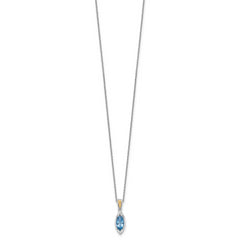 Shey Couture Sterling Silver Rhodium-plated with 14k Accent Marquise London Blue Topaz Navette 18 inch with 2 inch Extension Necklace