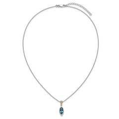 Shey Couture Sterling Silver Rhodium-plated with 14k Accent Marquise London Blue Topaz Navette 18 inch with 2 inch Extension Necklace