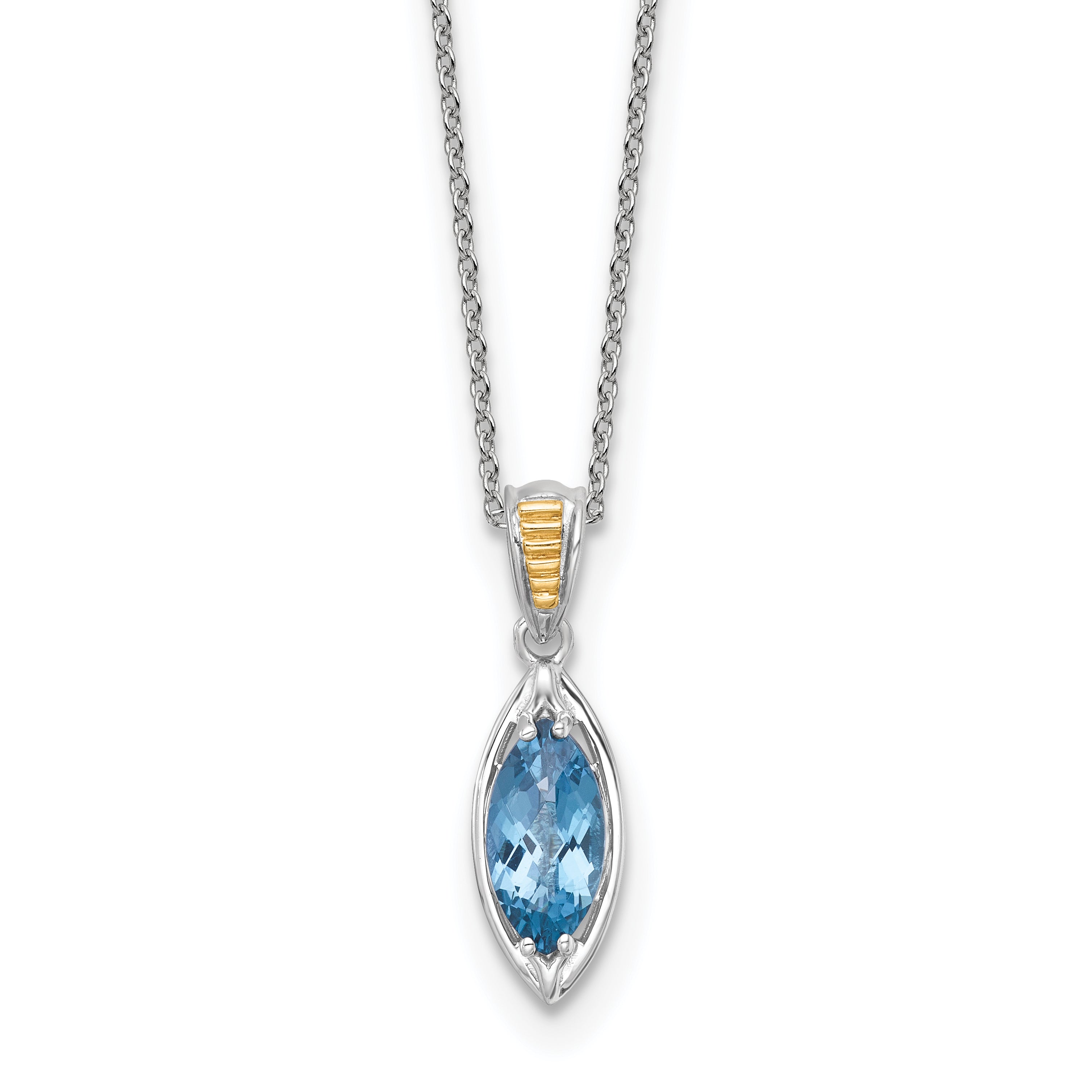 Shey Couture Sterling Silver Rhodium-plated with 14k Accent Marquise London Blue Topaz Navette 18 inch with 2 inch Extension Necklace
