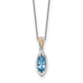 Shey Couture Sterling Silver Rhodium-plated with 14k Accent Marquise London Blue Topaz Navette 18 inch with 2 inch Extension Necklace