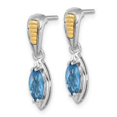 Shey Couture Sterling Silver Rhodium-plated with 14k Accent Marquise London Blue Topaz Post Dangle Earrings