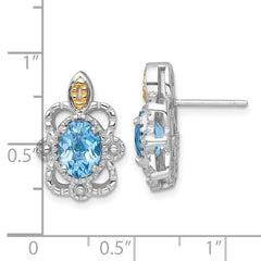 Shey Couture Sterling Silver Rhodium-plated with 14k Accent Oval Light Swiss Blue Topaz Vintage Post Earrings