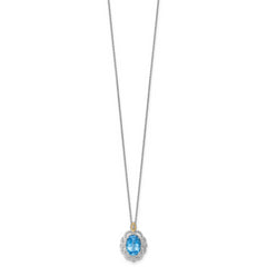 Shey Couture Sterling Silver Rhodium-plated with 14k Accent Oval Light Swiss Blue Topaz 18 inch with 2 inch Extension Vintage Necklace