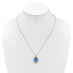 Shey Couture Sterling Silver Rhodium-plated with 14k Accent Oval Light Swiss Blue Topaz 18 inch with 2 inch Extension Vintage Necklace
