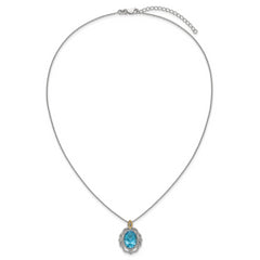 Shey Couture Sterling Silver Rhodium-plated with 14k Accent Oval Light Swiss Blue Topaz 18 inch with 2 inch Extension Vintage Necklace