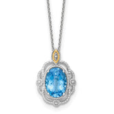 Shey Couture Sterling Silver Rhodium-plated with 14k Accent Oval Light Swiss Blue Topaz 18 inch with 2 inch Extension Vintage Necklace