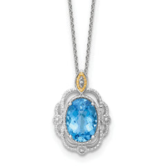 Shey Couture Sterling Silver Rhodium-plated with 14k Accent Oval Light Swiss Blue Topaz 18 inch with 2 inch Extension Vintage Necklace