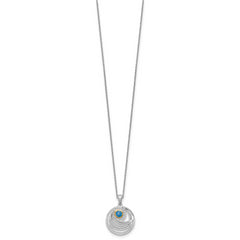 Shey Couture Sterling Silver Rhodium-plated with 14k Accent Round London Blue Topaz Swirl Circle 18 inch with 2 inch Extension Necklace