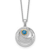 Shey Couture Sterling Silver Rhodium-plated with 14k Accent Round London Blue Topaz Swirl Circle 18 inch with 2 inch Extension Necklace