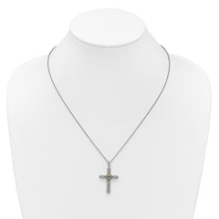 Shey Couture Sterling Silver Rhodium-plated with 14k Accent Round London Blue Topaz Textured Cross 18 inch with 2 inch Extension Necklace