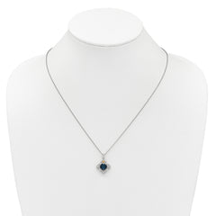 Shey Couture Sterling Silver Rhodium-plated with 14k Accent Round London Blue Topaz Flower 18 inch with 2 inch Extension Necklace