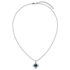 Shey Couture Sterling Silver Rhodium-plated with 14k Accent Round London Blue Topaz Flower 18 inch with 2 inch Extension Necklace