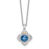Shey Couture Sterling Silver Rhodium-plated with 14k Accent Round London Blue Topaz Flower 18 inch with 2 inch Extension Necklace