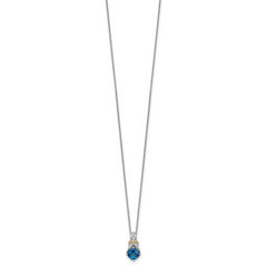 Shey Couture Sterling Silver Rhodium-plated with 14k Accent Checker Cushion London Blue Topaz .04ct. Diamond 18 inch w/2 inch Extension Necklace