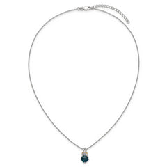 Shey Couture Sterling Silver Rhodium-plated with 14k Accent Checker Cushion London Blue Topaz .04ct. Diamond 18 inch w/2 inch Extension Necklace