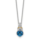 Shey Couture Sterling Silver Rhodium-plated with 14k Accent Checker Cushion London Blue Topaz .04ct. Diamond 18 inch w/2 inch Extension Necklace