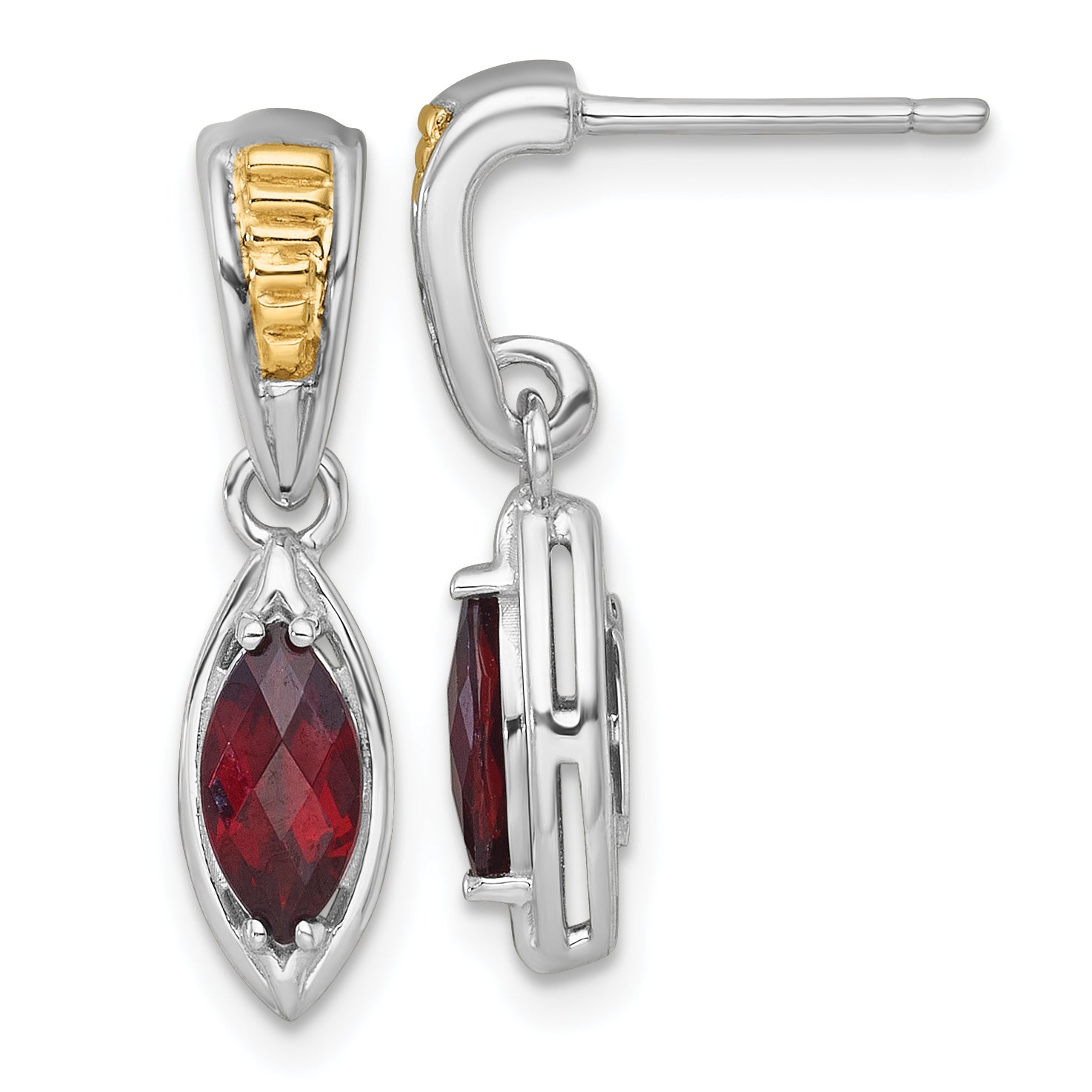 Shey Couture Sterling Silver Rhodium-plated with 14k Accent Marquise Garnet Post Dangle Earrings