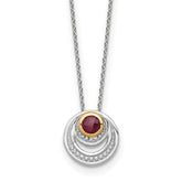 Shey Couture Sterling Silver Rhodium-plated with 14K Accent Round Garnet Swirl Circle 18 inch with 2 inch Extension Necklace
