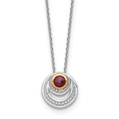 Shey Couture Sterling Silver Rhodium-plated with 14K Accent Round Garnet Swirl Circle 18 inch with 2 inch Extension Necklace
