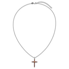 Shey Couture Sterling Silver Rhodium-plated with 14k -X- Accent Round Garnet Cross 18 inch with 2 inch Extension Necklace