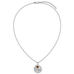 Shey Couture Sterling Silver Rhodium-plated with 14K Accent Round Garnet Swirl Circle 18 inch with 2 inch Extension Necklace