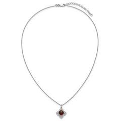 Shey Couture Sterling Silver Rhodium-plated with 14k Accent Round Garnet Flower 18 inch with 2 inch Extension Necklace