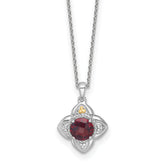 Shey Couture Sterling Silver Rhodium-plated with 14k Accent Round Garnet Flower 18 inch with 2 inch Extension Necklace