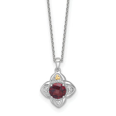 Shey Couture Sterling Silver Rhodium-plated with 14k Accent Round Garnet Flower 18 inch with 2 inch Extension Necklace