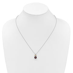 Shey Couture Sterling Silver Rhodium-plated with 14k Accent Checker Cushion Garnet and .04ct. Diamond 18 inch w/2 inch Extension Necklace
