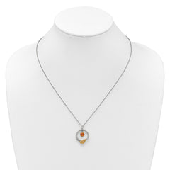 Shey Couture Sterling Silver Rhodium-plated Twisted Circle with 14k Leaf Accent Round Citrine Dangle 18 inch with 2 inch Extension Necklace