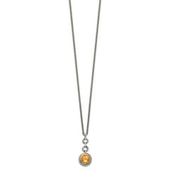 Shey Couture Sterling Silver Gold-tone Flash Gold-plated 18 Inch Antiqued Round Bezel Citrine Necklace