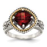 Shey Couture Sterling Silver with 14K Accent Antiqued Checkerboard Cushion Garnet Ring