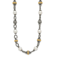Shey Couture Sterling Silver with 14K Accent 18 Inch Antiqued 8mm Freshwater Cultured Pearl Necklace