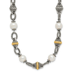 Shey Couture Sterling Silver with 14K Accent 18 Inch Antiqued 8mm Freshwater Cultured Pearl Necklace