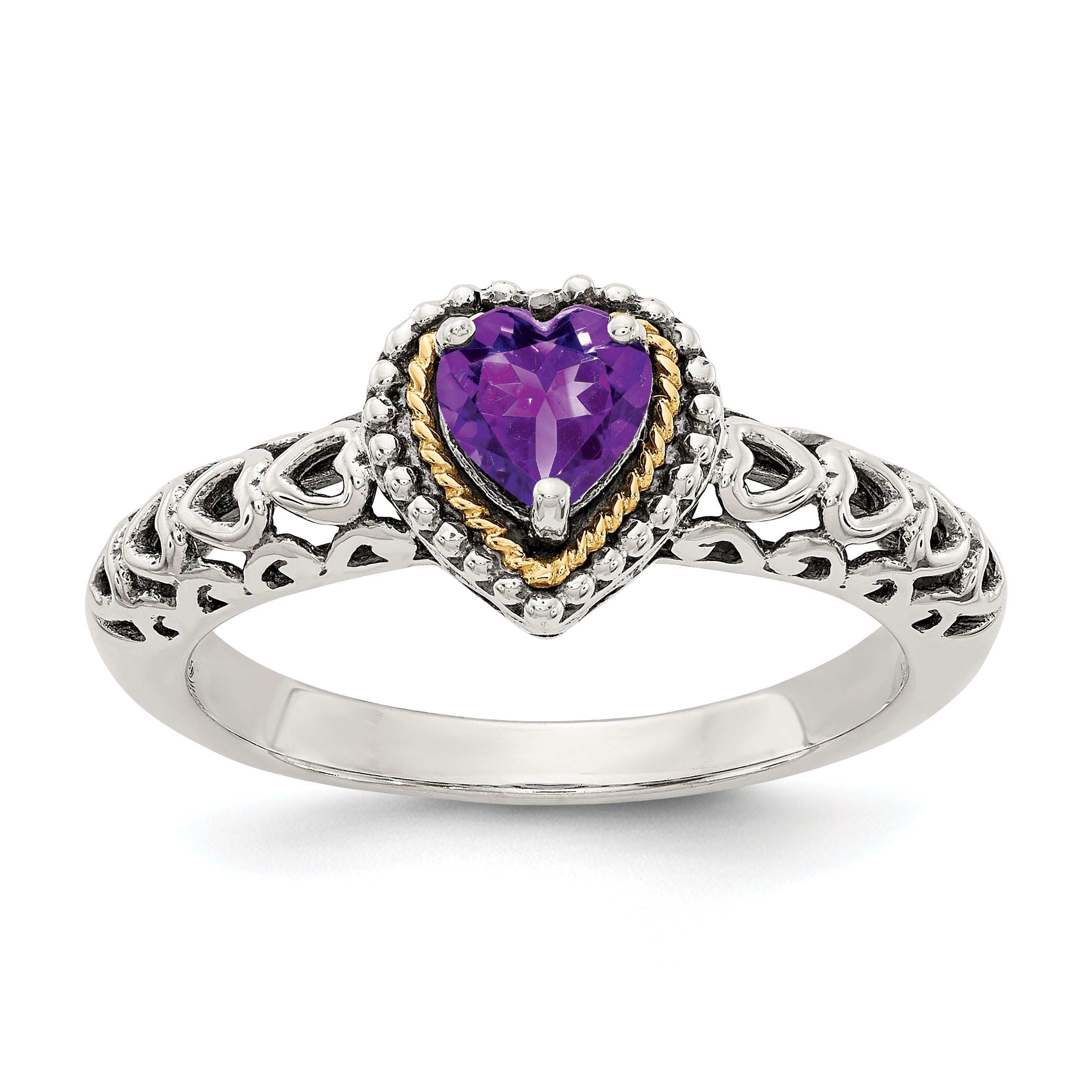 Shey Couture Sterling Silver with 14K Accent Antiqued Amethyst Heart Ring