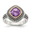 Shey Couture Sterling Silver with 14K Accent Antiqued Cushion Bezel Amethyst Ring - Sophia Jewelers
