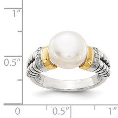 Shey Couture Sterling Silver with 14K Accent Antiqued Diamond and 9.5-10mm Freshwater Cultured Pearl Ring