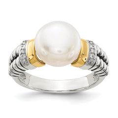 Shey Couture Sterling Silver with 14K Accent Antiqued Diamond and 9.5-10mm Freshwater Cultured Pearl Ring