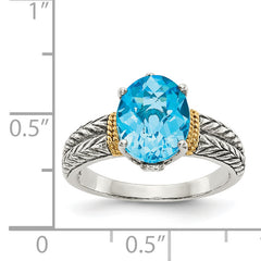 Shey Couture Sterling Silver with 14K Accent Antiqued Oval Blue Topaz Ring